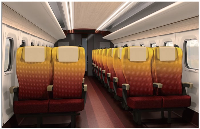 Safflower colored seating in the Standard car