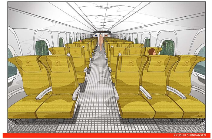 Non-reserved seating in the Kamome Shinkansen