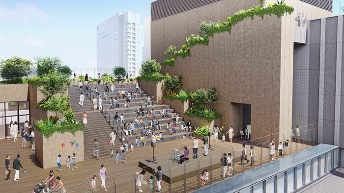 Planned outdoor plaza at the new Hiroshima Station building