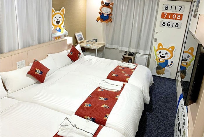 Bedding decorated with the So-nyan mascot