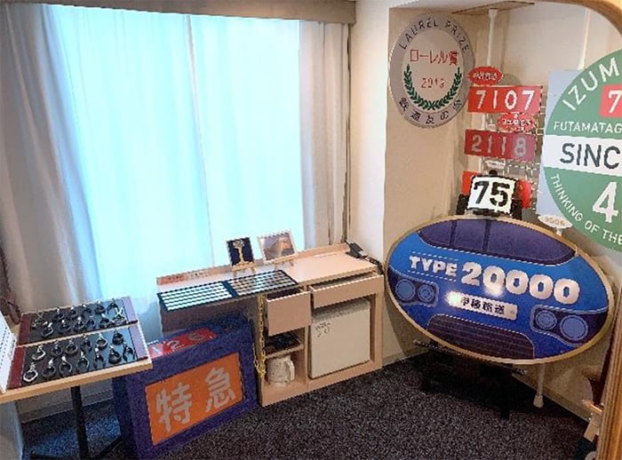 Sagami Railway memorabilia and souvenirs on display at Sotetsu Fresa Inn Kyoto Shijo-Karasuma