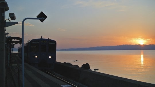 Sunset on Omura Bay viewed from Chiwata Station