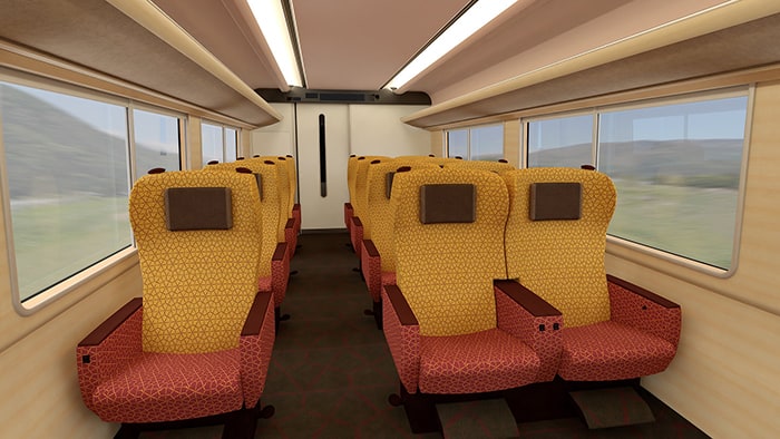 First class seating in the green car