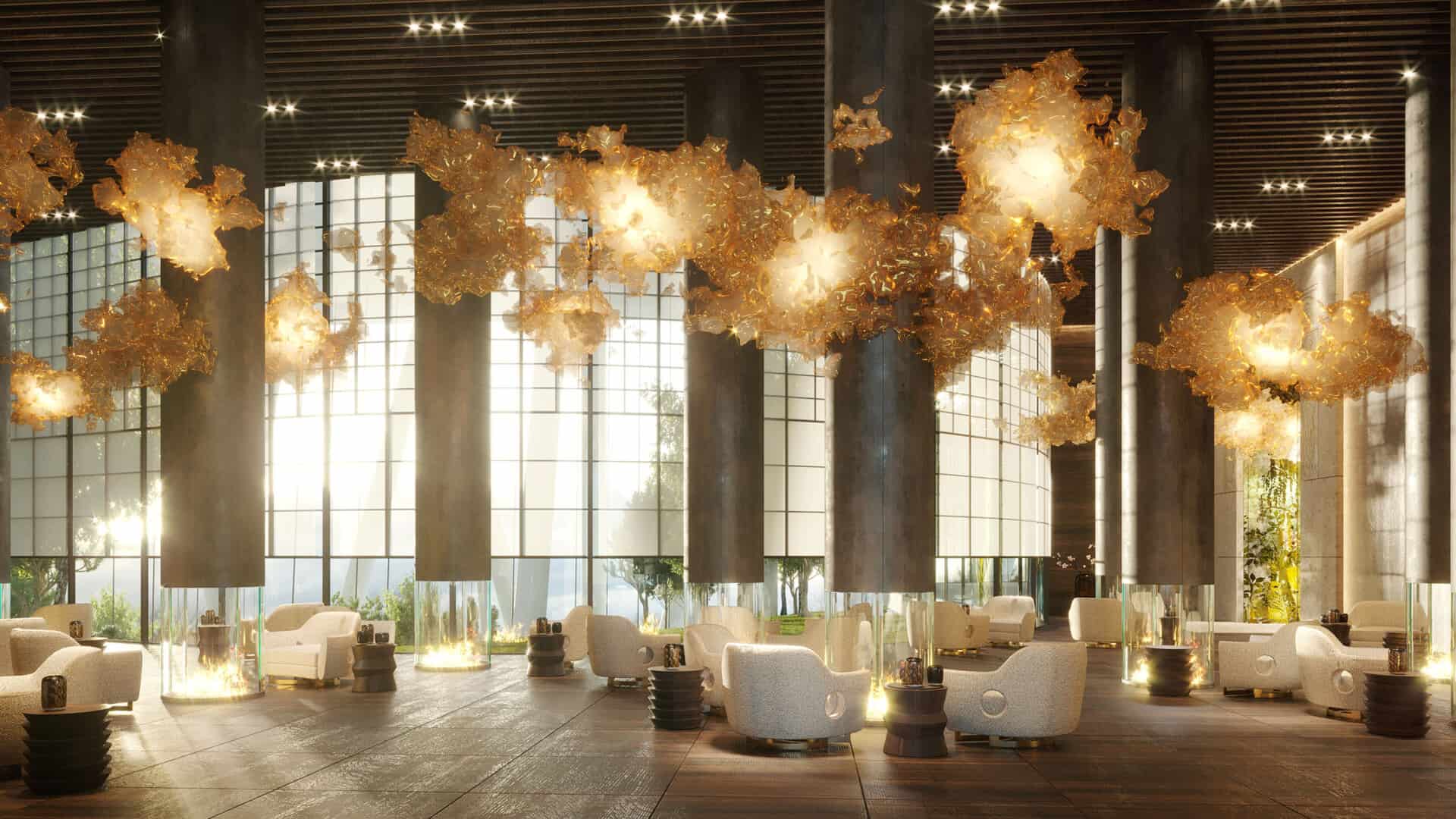 A design image of the hotel’s main lobby