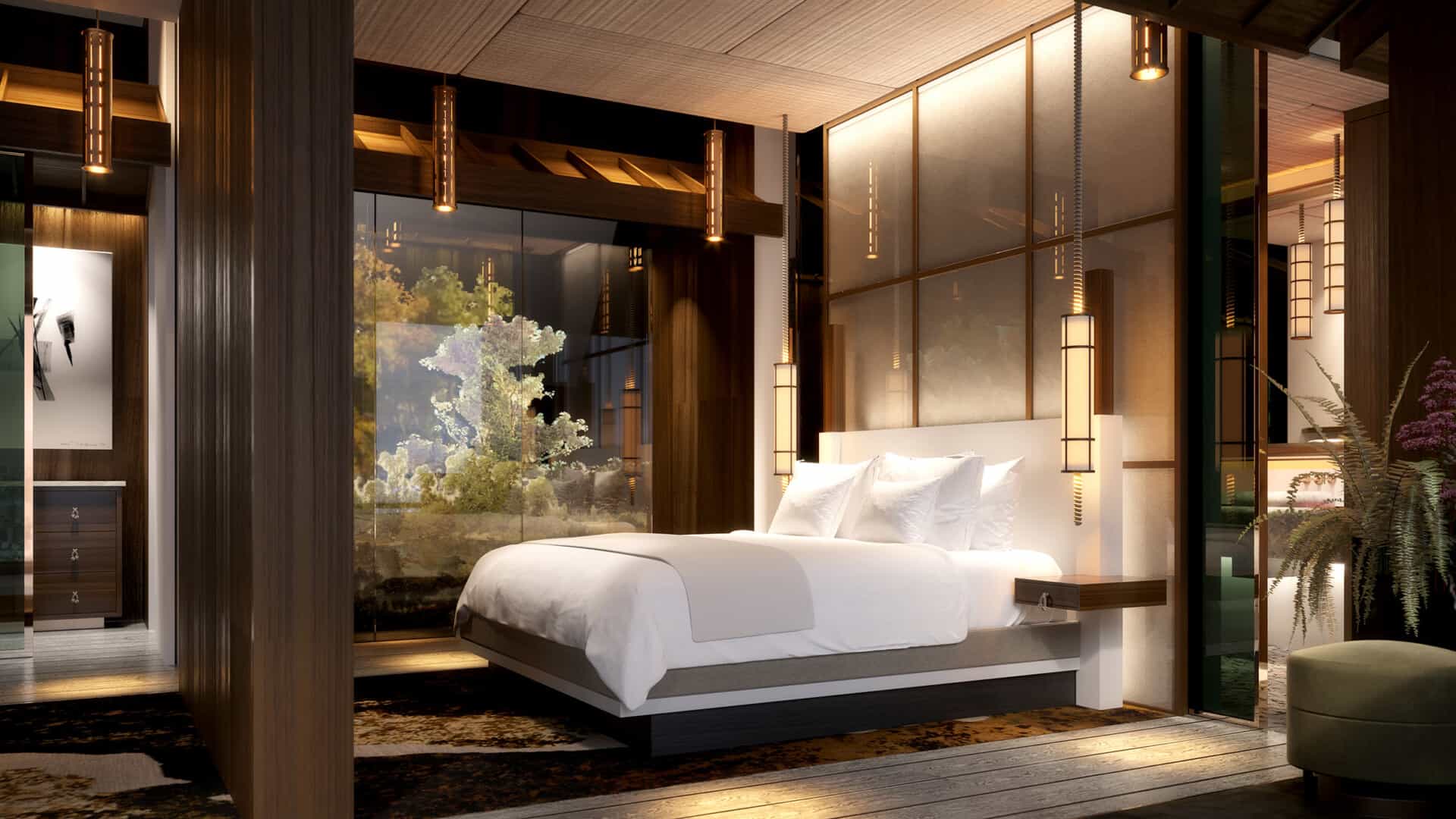 A design image of a guest room in the new hotel