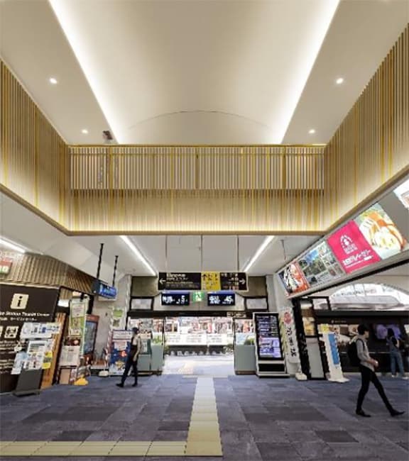 The renovated atrium at Tobu Nikko Station