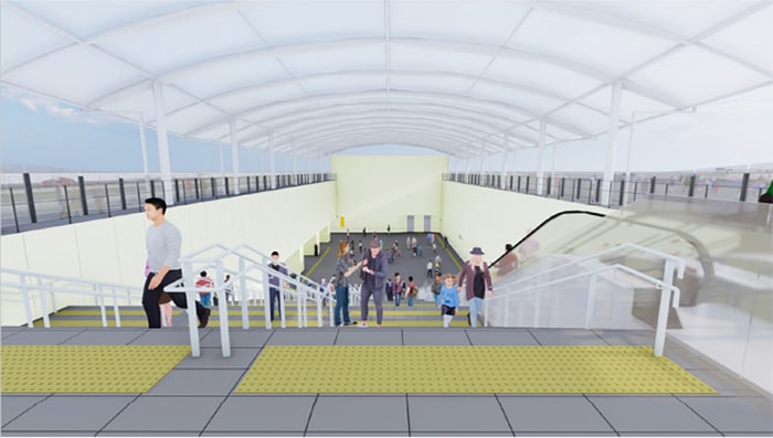 A design image of the station interior at ground level