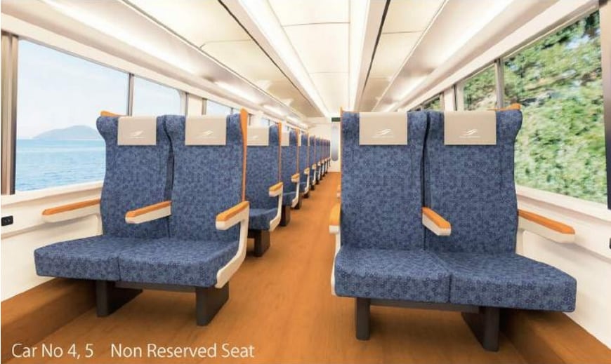A design image of unreserved seating in cars 4, 5, 6 and 7