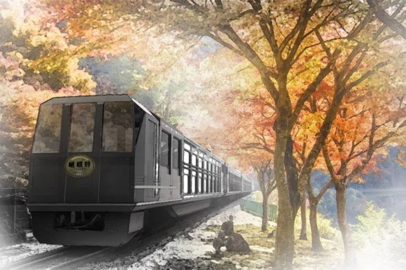 A design image of the new train released by Sagano Scenic Railway