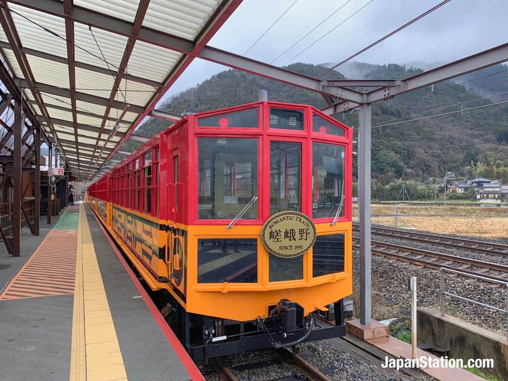 The current Sagano Romantic Train running on Sagano Scenic Railway
