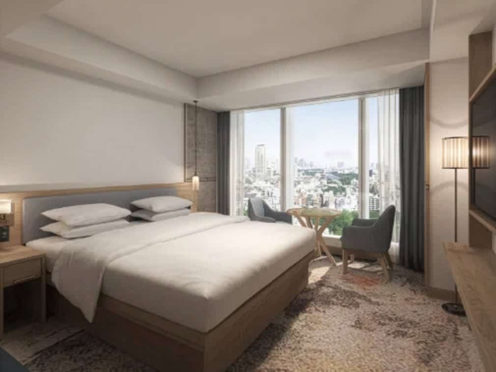 A design image of a new guest room at the Courtyard by Marriott Shin-Yokohama Station hotel