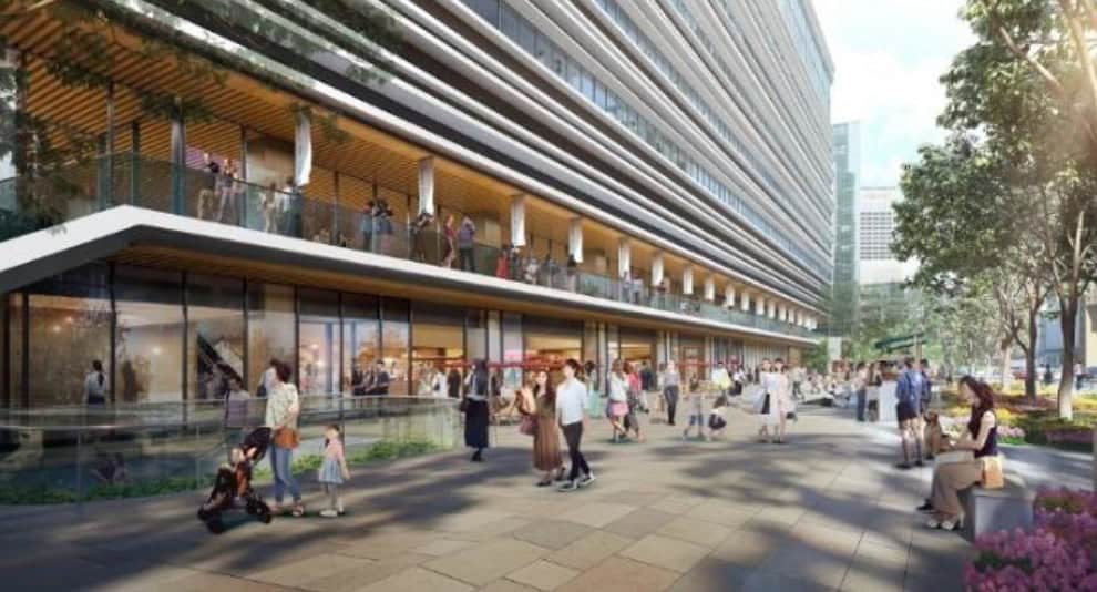 A ground-level exterior design image of the new building